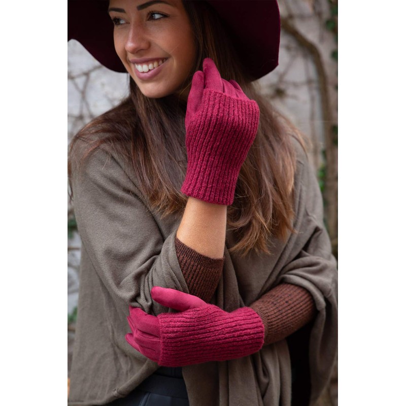 styleBREAKER 09010022 Women's Touchscreen Fabric Gloves with Removable Knitted Cuffs,