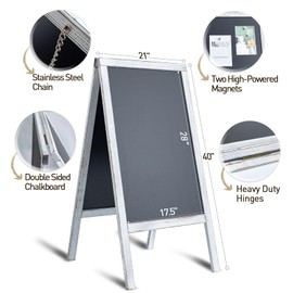 TIANSE Magnetic Wooden A-Frame Chalkboard Sign, Large 40" x 21" Floor Standing Double-Sided Sidewalk Chalkboard Easel, Suit for Store, Restaurant or Wedding with Wipe, Chalk Markers and Magnet (White)