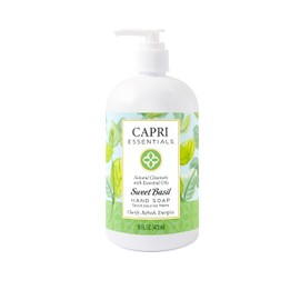 CAPRI ESSENTIALS Hand Soap Liquid, Natural Household Cleaning Supplies, Gentle Plant Based Aromatic Hand Wash with a Blend of Essential Oils, Removes Dirt & Grime, Sweet Basil Scent, 16 FL Oz