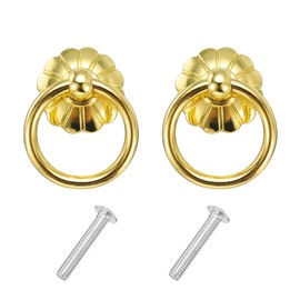 sourcing map 2 Sets Vintage Drop Ring Knobs Retro Dresser Pulls Handles with Screws Zinc Alloy for Dresser Drawer Furniture Closet Cupboard Gold Brass(39mm/1.5inch Long)