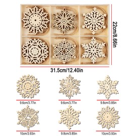 Wooden Pendants Snowflakes Tree Decorations, Pack of 24 Christmas Pendants, Wooden Christmas Pendants, Hanging Ornaments, Christmas Tree Decorations with Jute Rope for Christmas Tree Pendants (A)