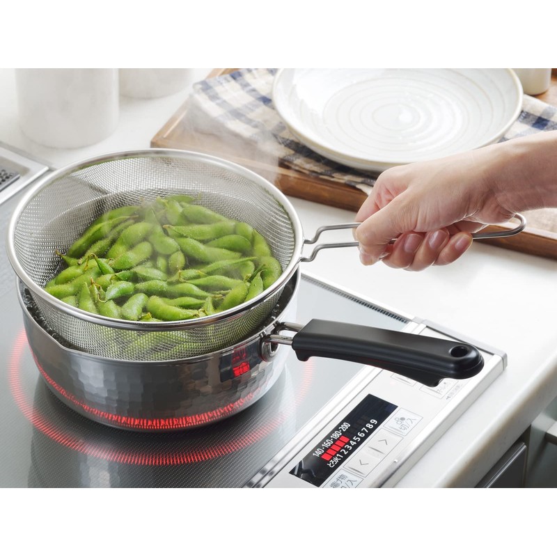 Yoshikawa Single-handed Colander, 7.9 inches (20 cm), Stainless Steel, for