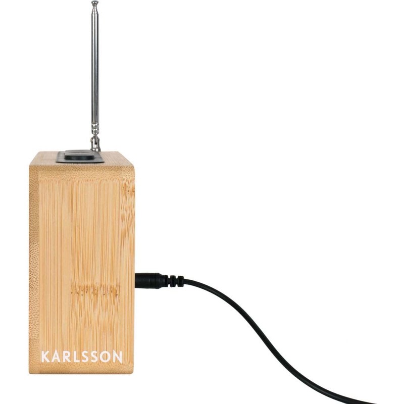 Karlsson Retro Bamboo Alarm Clock Radio, Wood, Green, 40 x