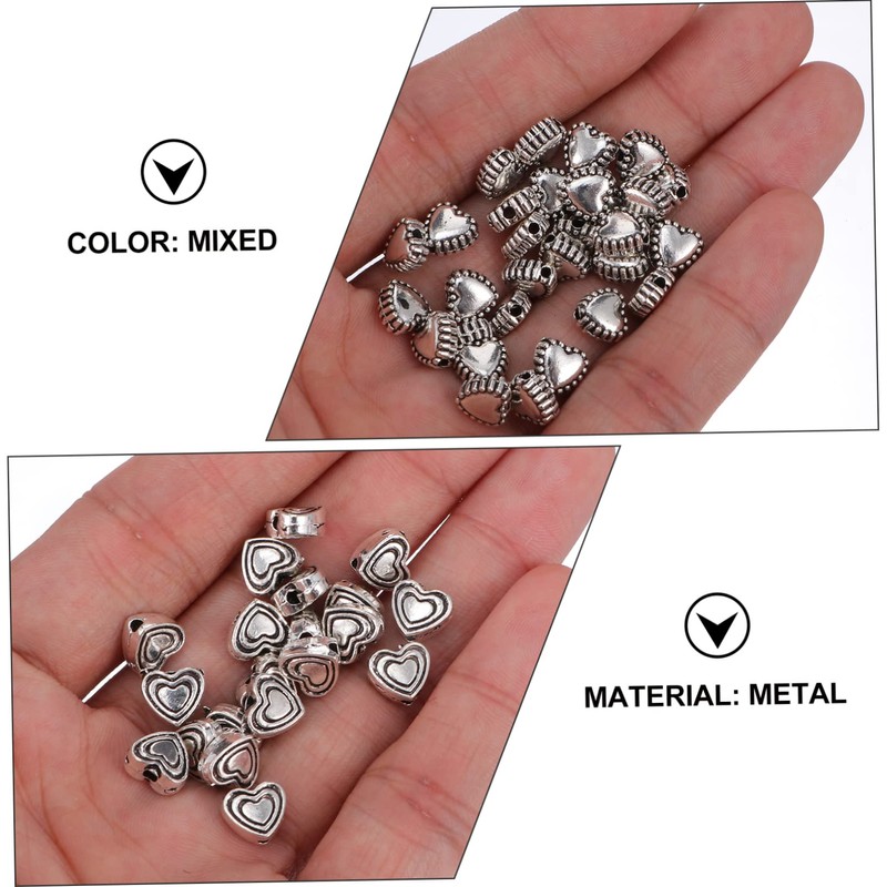 STOBOK DIY Jewelry Accessory 100pcs Metal Heart Shape Spacer Beads