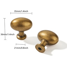 khtumeware 10 Pack 1-3/8 inch(35mm) Antique Brass Cabinet Knobs Dresser Knobs Oval Drawer Knobs Kitchen Cabinet Hardware Egg Knobs for Dresser Drawers
