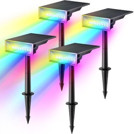 Consciot Solar Spot Lights Outdoor, Adjustable 170° Solar Outdoor Light, 7 Multicolored Garden Light Waterproof IP65, Landscape Lighting for Yard Pool Garden Tree, 4 Pack