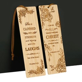 2 Pcs Bible Bookmarks for Women, Bamboo Religious Christian Bookmarks Gifts for Women Book Marks for Reading (Plant)