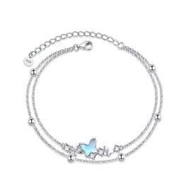 DAYLINLOVE Butterfly Bracelet Sterling Silver Moonstone Multilayer Butterfly Bracelet Jewellery Gifts for Women, Sterling Silver