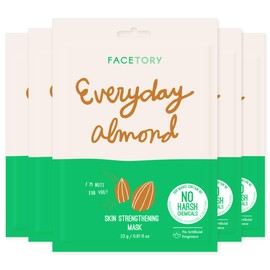 FACETORY K Beauty Face Mask Skin Care - Everyday ALMOND Skin Strengthening Sheet Mask | Plant-Based with Sweet Almond Oil (5 Pack)