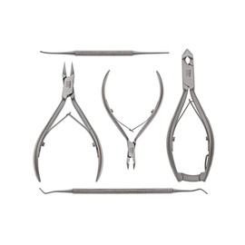 Nail Nippers Podiatry Instruments Set of 5 Nail Nippers for Strong Toenail Nail Nippers / Head Cutters + Corner Pliers + Cuticle Pliers + Corner Lifter + Corner File Including Protective Caps