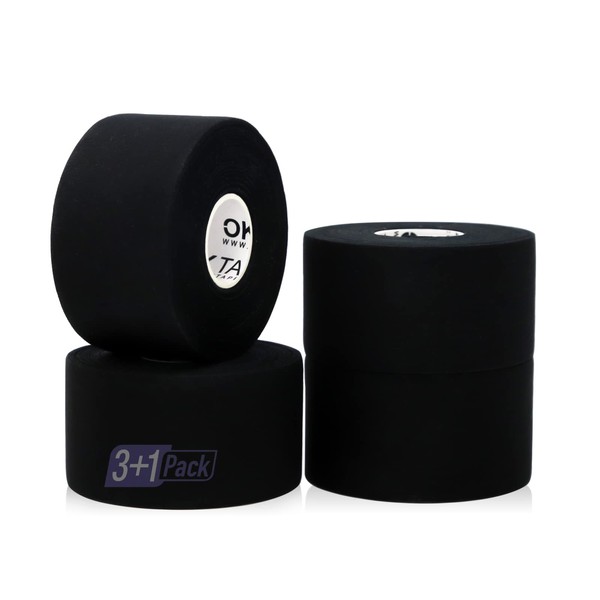 OK TAPE Athletic Sports Tape（4-Rolls) - Very Strong Tape for Athlete & Sport Trainers & First Aid Injury Wrap, Perfect for Fingers Ankles Wrist on Bat, Hockey Stick - Black