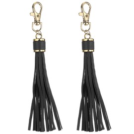 uxcell 2pcs PU Leather Tassels, 6 Inch Keychain Tassel Charm with Lobster Swivel for Jewelry Making, Handbag, DIY Crafts, (Black)