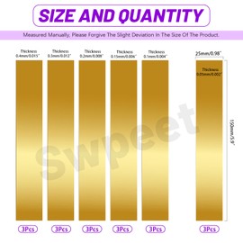 Swpeet 18Pcs 6 Sizes 0.002"/ 0.004"/ 0.006"/ 0.008"/ 0.012"/ 0.016" Thickness Brass Strip Assortment Kit, 6" Length x 1" Width Brass Sheet Metal Plates Brass Shim Stock for Crafts DIY Decoration