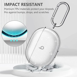 Beats Studio Buds Case Cover, Studio Buds Plus Case Cover Clear 2021/2023with Key Fob and Earbud Cleaning Kit, Earbuds Full Protective Soft TPU Case Compatible with Beat Studio Bud Plus, Glitter Clear