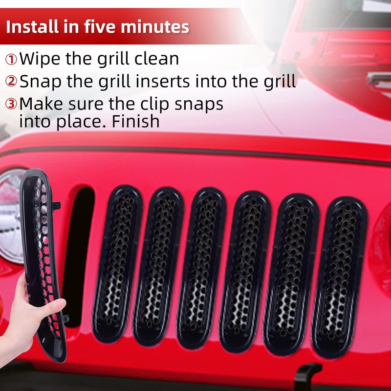 AggAuto Grille Inserts Compatible With Jeep Wrangler JK JKU 2007