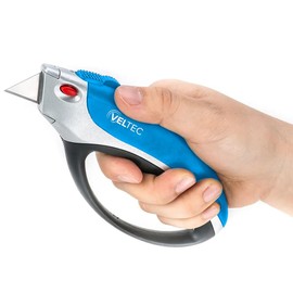 Veltec Heavy Duty Retractable Utility Knife, Box Cutter, Carpet Cutter with 3-Position Locking, Ergonomic Non-Slip Grip, 5 Reversible Replacements Blades SK5 (Light Blue)