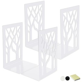DARUITE Book Ends, Decorative Metal Bookends, Non-Skid Book Holder, Book Ends for Shelves, Book Organizer for Home, Office Desk, Kitchen (2 Pairs, 6.9 x 3.5 x 4.7 in, White)