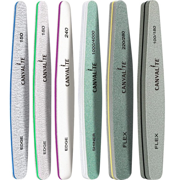 Nail Files Canvalite Nail File and Buffer Professional Emery Boards Washable Double Sided Reusable Manicure File for Home and Salon Use 6 PCS