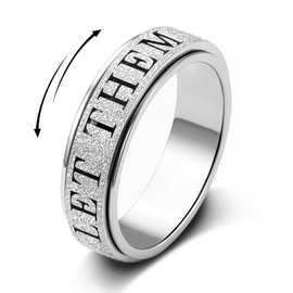 Fidget Toys Adults Anxiety Ring for Women: Fidget Spinner Cute Let Them Symbol Thumb Ring Stainless Steel Gold Silver Black Size 5 6 7 8 9 10 (Silver-LET Them, 8)