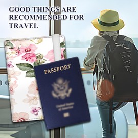 ATJFKIXL Passport Holder for Travel Essentials, RFID Premium Leather Passport Wallet Cover Case for Travel Must Haves Accessories, Passport Book Holders for Women Men White Colorful Flowers