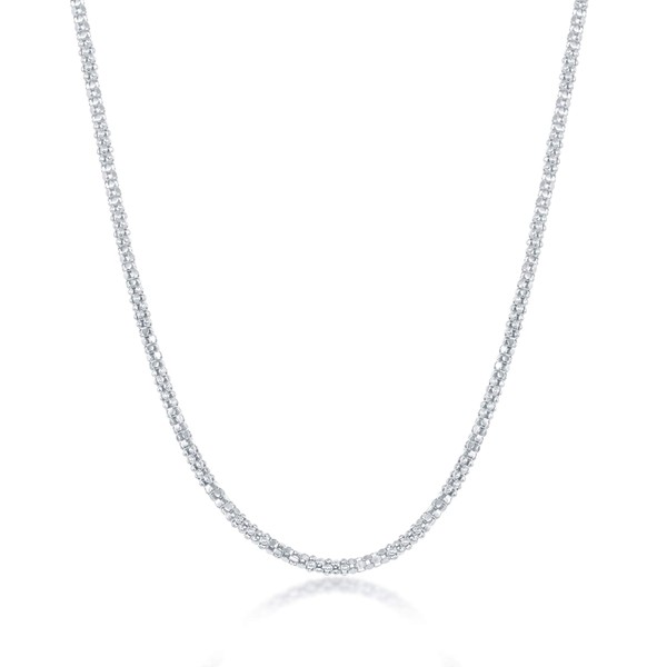 Sterling Silver Italian Alternating Diamond-Cut Coreana and Popcorn 18" Chain