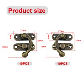 NIYATA Pack of 20 Antique Vintage Quick Clasp, 32 mm x 27 mm Latch Hooks, Antique Bronze Hasp, Antique Decorative Hasp, Jewellery Boxes, Wine Boxes