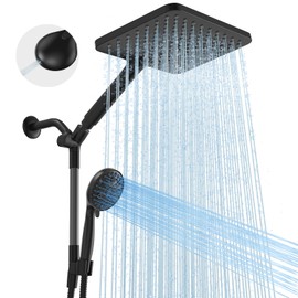 Dual Handheld Shower Head Combo, 2-in-1 Rain Shower Heads System Wide Rainfall Shower Head and 10 Modes High Pressure Hand Held Showerhead with Built-in Power Wash