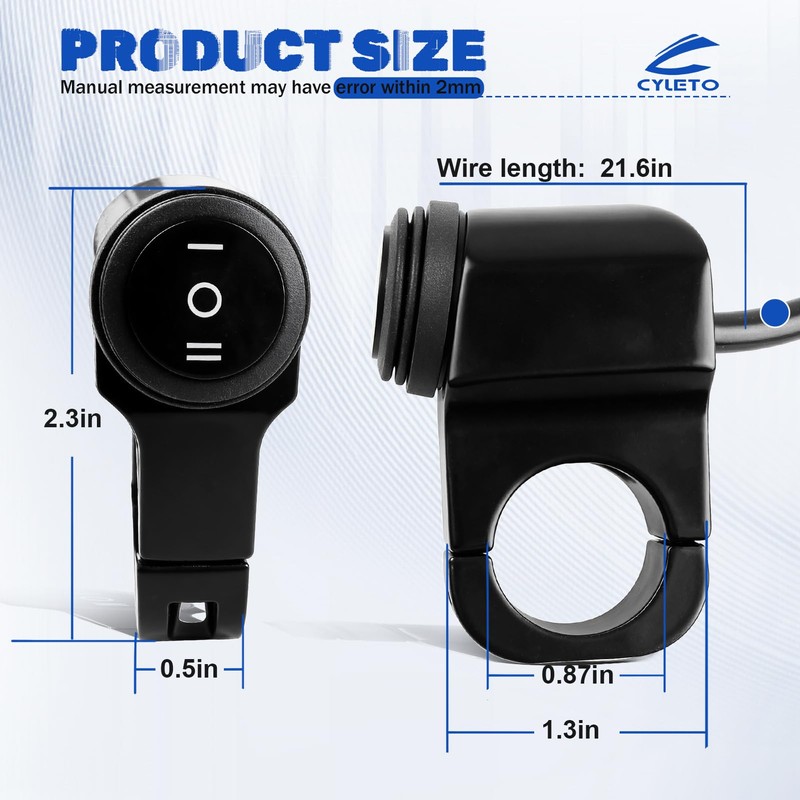 3-Speed Adjustment Motorcycle Headlight Switch 12v 7/8" 22-23mm Waterproof Motorcycle