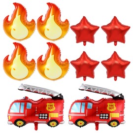 10Pcs Fire Theme Balloons, Fire Engines, Flame Balloons, Aluminum Foil Birthday Balloons, Fire Birthday Balloons, Boy Birthday Decoration Balloons, Fire Department Decoration Balloons