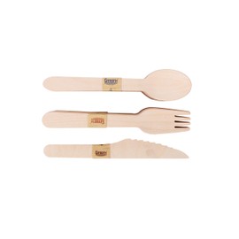 Disposable Wooden Cutlery 200pcs Set by Gmark - Biodegradable Utensils - 80 Forks, 80 Spoons and 40 Knives - Parties, Events, BBQ, Weddings, Picnics GM1046