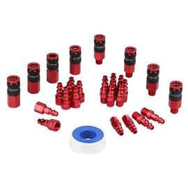 YOTOO 29 Pieces Universal Air Coupler and Plug Kit, Quick Connect Air Fittings, Heavy Duty Aluminum Air Hose Fittings, Lightweight, Push to Connect for air tools and air compressor, Red