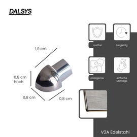 Dalsys Outer Corner for Tile Rail Quarter Circle Profile Polished Stainless Steel 8 mm Tile Profile