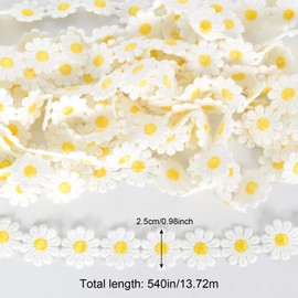 Vesaneae 15 Yards Daisy Flower Lace Trim, 2.5 cm Daisy Embroidered Trim Ribbons, Daisy Sun Flower Ribbon for Sewing Art Craft Projects Wedding Hair Band Decoration