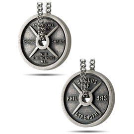 Men's Stainless Steel with Antique Finish Weight Plate Necklace - Philippians 4:13
