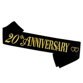 20th Anniversary Sash - Perfect for Happy 20th Wedding Anniversary Party Decors - Soft Black Sash with Gold Foil - 20 Year 20th Anniversary Party Supplies Gift Decors Favors for Husband Wife
