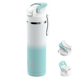 2 IN 1 Lid Insulated Water Bottle,24oz Stainless Steel Water Bottle with Straw Nozzle and Swig,Vacuum Thermos with Portable Handle and Silicone Straw,Leakproof,Wide Mouth,BPA Free,Keep Cold for 24hrs