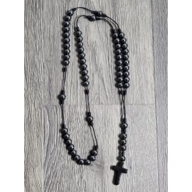 Black Hematite Stone Beads Rosary Necklace with Cross Stone