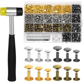 480 Sets Leather Rivets Kit 4 Colors Double Cap Rivets 3 Sizes Rivet for Leatherworking with Rubber Hammer Fixing Tool Kit 4 count for DIY Leather Craft Clothes Shoes Decoration and Repair - Color: 4 Colors 240 Sets