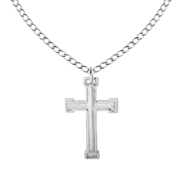 Ritastephens Men's Sterling Silver Large Cross Charm Necklace 24 Inches