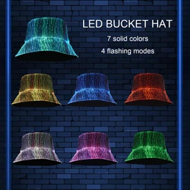 lumisonata LED Bucket Hat, Rave Bucket Hat 7 Colors, Light up Hat Rave Accessory, Neon Flashing Festival Gear, Futuristic Crazy Hats for Men and Women Party Hats