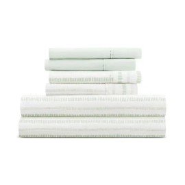 Kaycie Gray Microfiber 4 Piece Sheet Set Twin XL Size Green Dashed Stripe