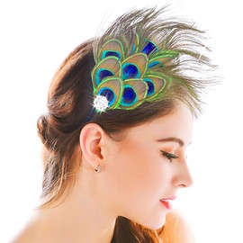 Zoestar Peacock Feather Headband 1920s Feather Flapper Headbands Rhinestone Vintage Headdress Festival Costume Hair Accessories for Women