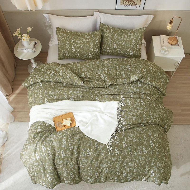 Floral Duvet Cover Twin Size Girl Olive Green Duvet Cover