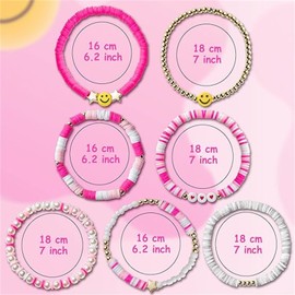 Haooryx Colorful Beaded Stretch Bracelets - Clay Stretchable Boho Disc Friendship Bracelets Stacking Y2K Kidcore Aesthetic Bohemian Summer Beach BFF Jewelry Women Girls Birthday Smiley Star Heart Moti