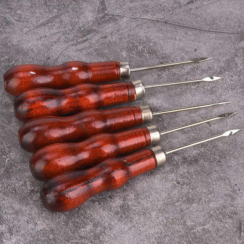 Wooden Handle Awl Hole Punch Sewing Stitching Tool, 5PCS for