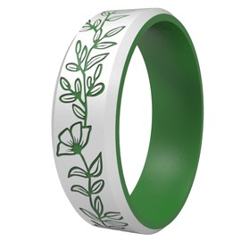 icooci 2/1 Paks Wilderness Collection Engraved Ring, Flower Vine Design - Silicone Ring for Men and Women, Silicone Wedding Band for Sports Activities, Breathable Comfort Fit,Size 14