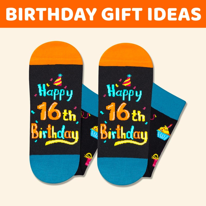 HAPPYPOP 16 Year Old Gifts - Black 16th Birthday Socks