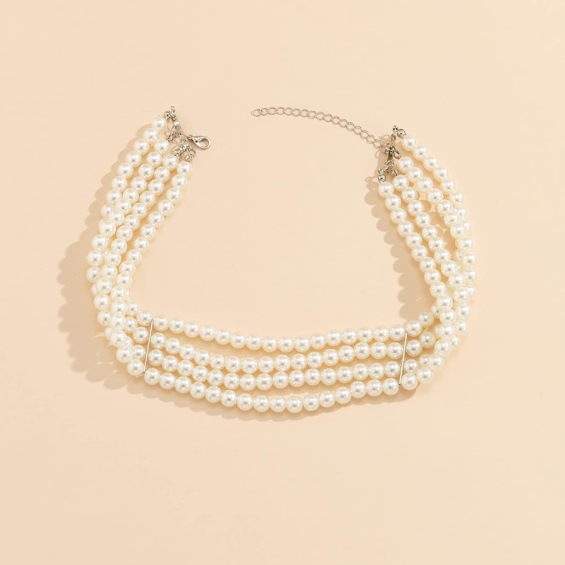 Pearl Necklace for Women 1920s Layered Pearl Choker Necklace Multilayer