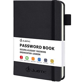 JUBTIC Password Book with Alphabetical Tabs Small Password Keeper with Inner Pocket Record Log in Internet Address Password Notebook Journal Hardcover Password Organizer for Home Office, Black