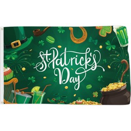 Probsin Probsin St Patricks Day Flags 3x5 Ft Double Printed Shamrocks Hat Gold Coins Backdrop Irish Holiday Decorations Ireland Party Supplies Wall Decor for Outdoor Indoor Garden Home House Garage Gift